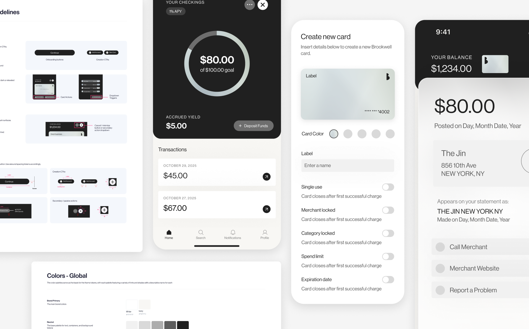 Brookwell mobile product screens and design system
