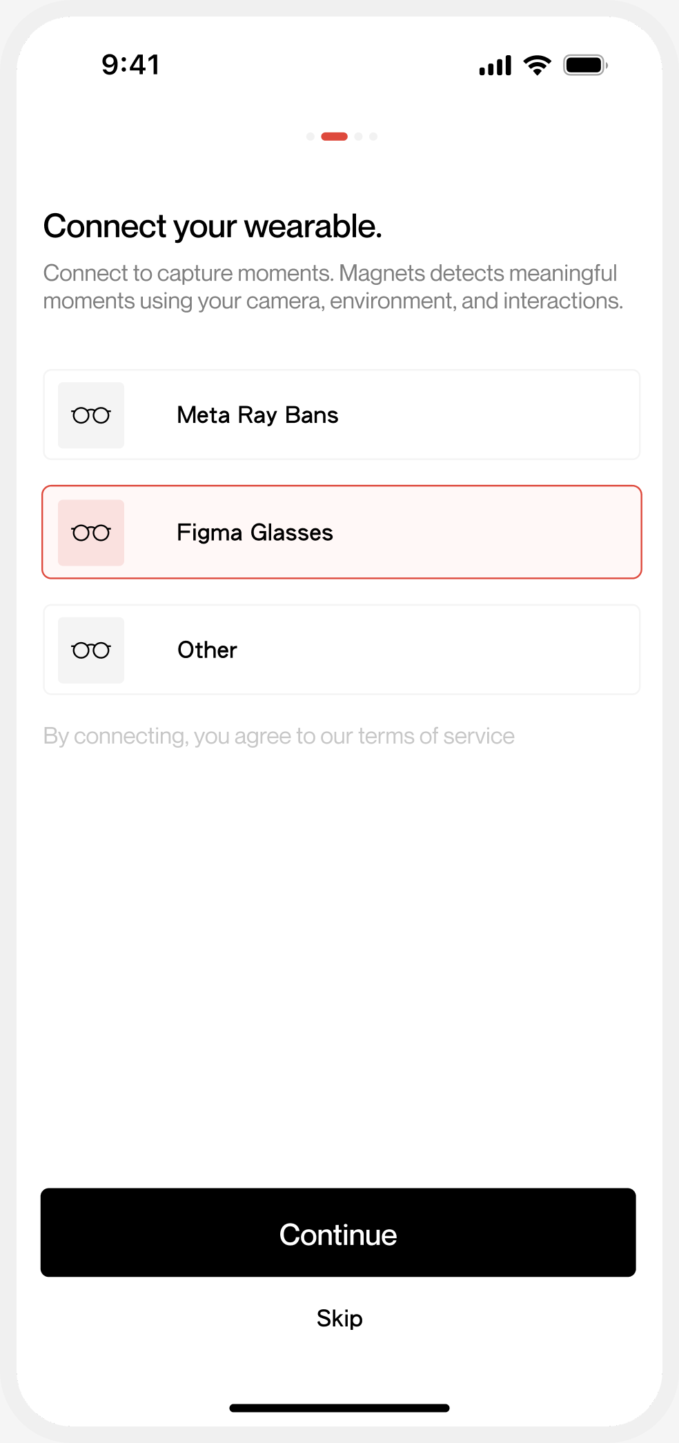 Magnets onboarding — wearable device selection