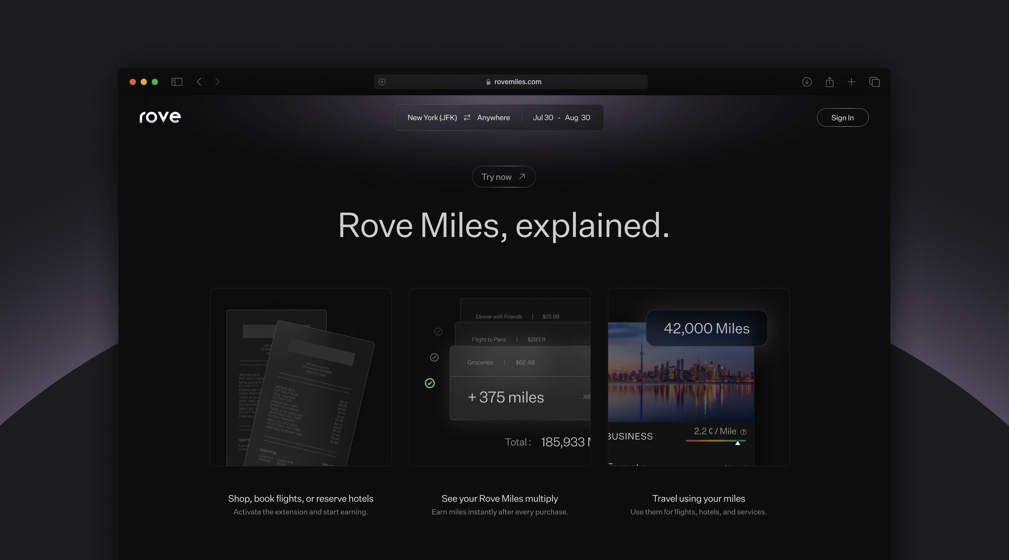 Rove Miles landing page