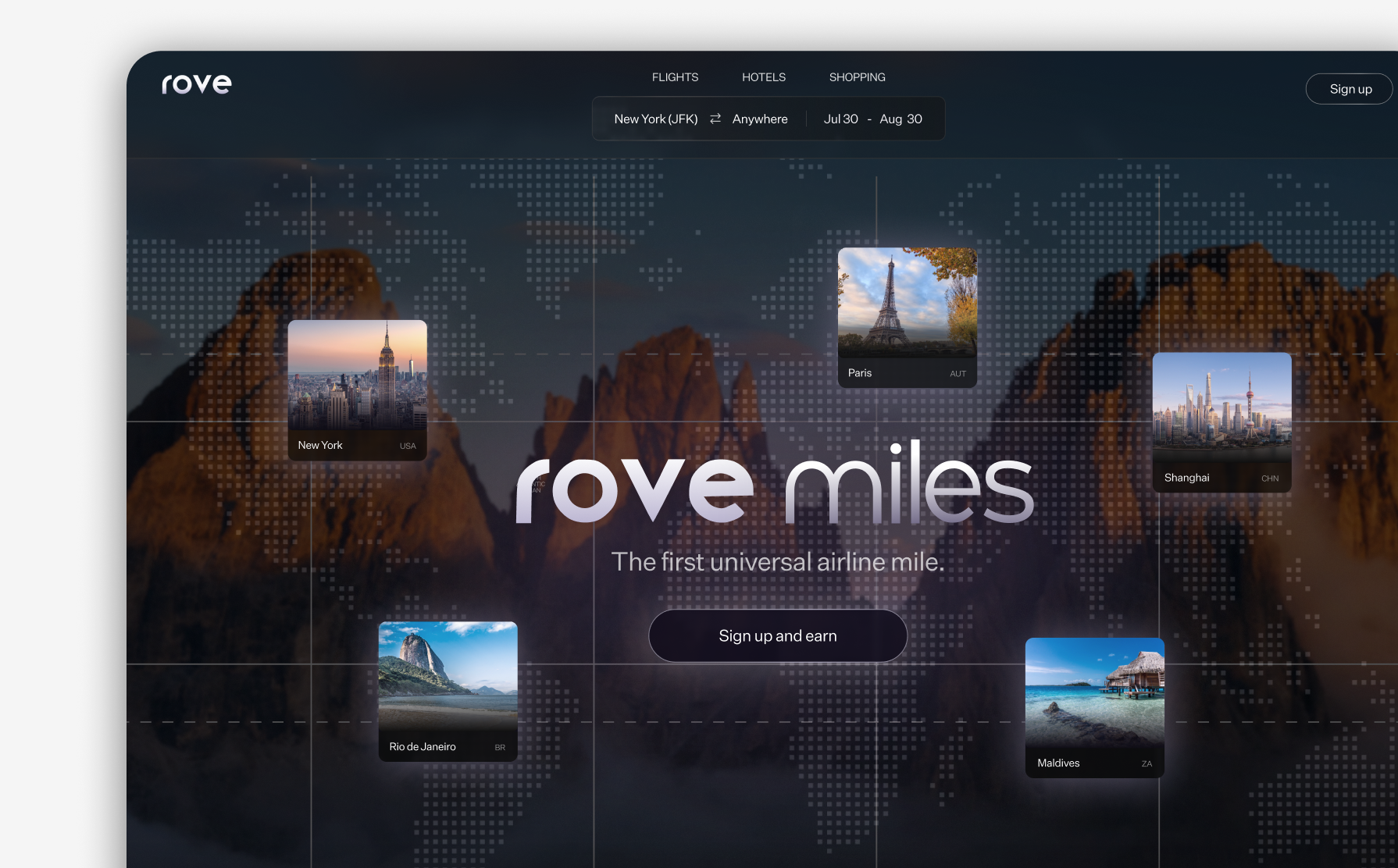 Rove Miles landing page hero