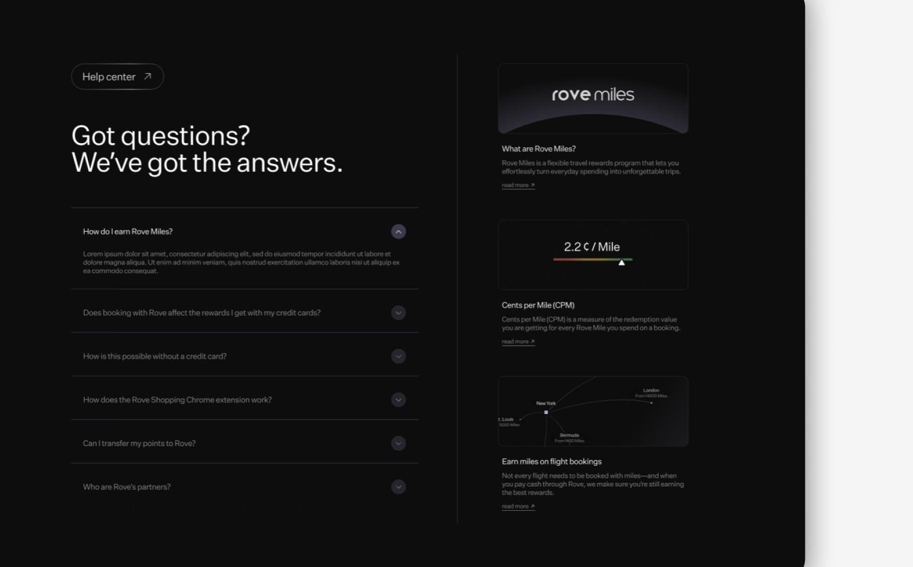 Rove Miles landing page — how it works