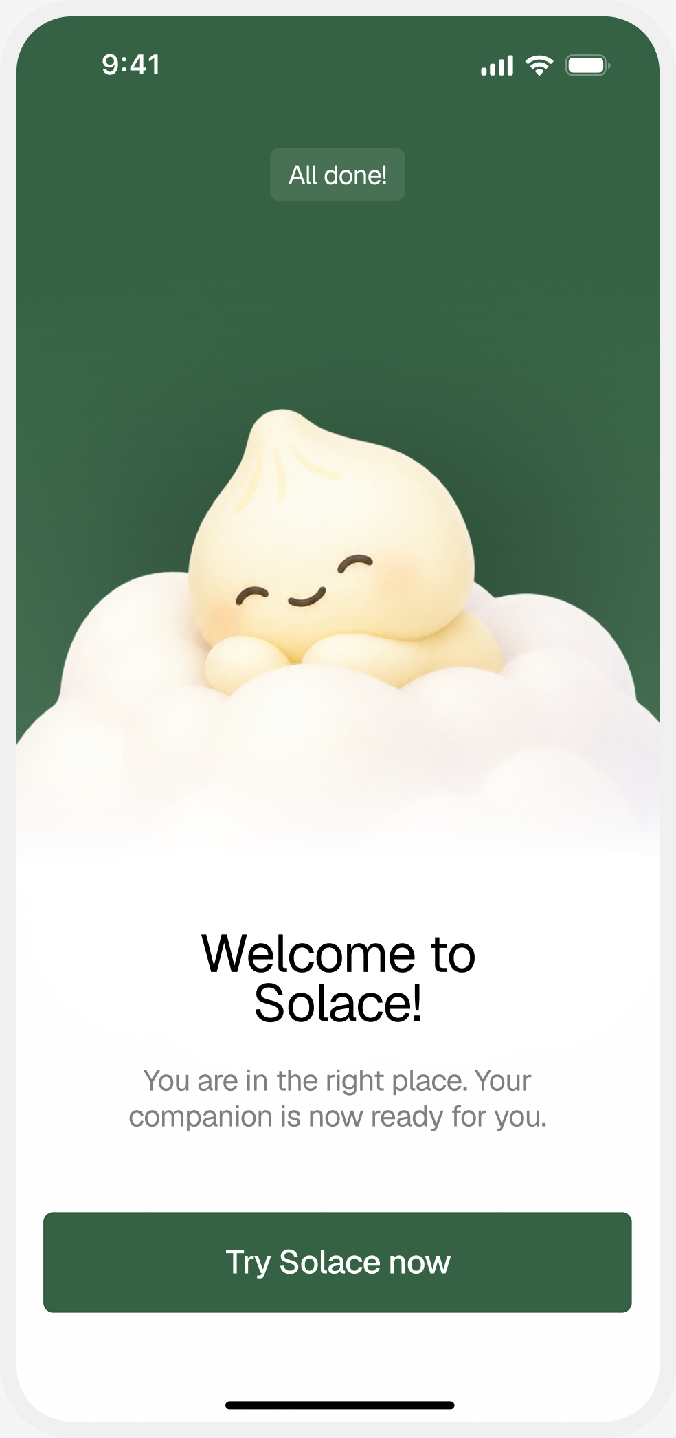 Solace welcome — companion ready