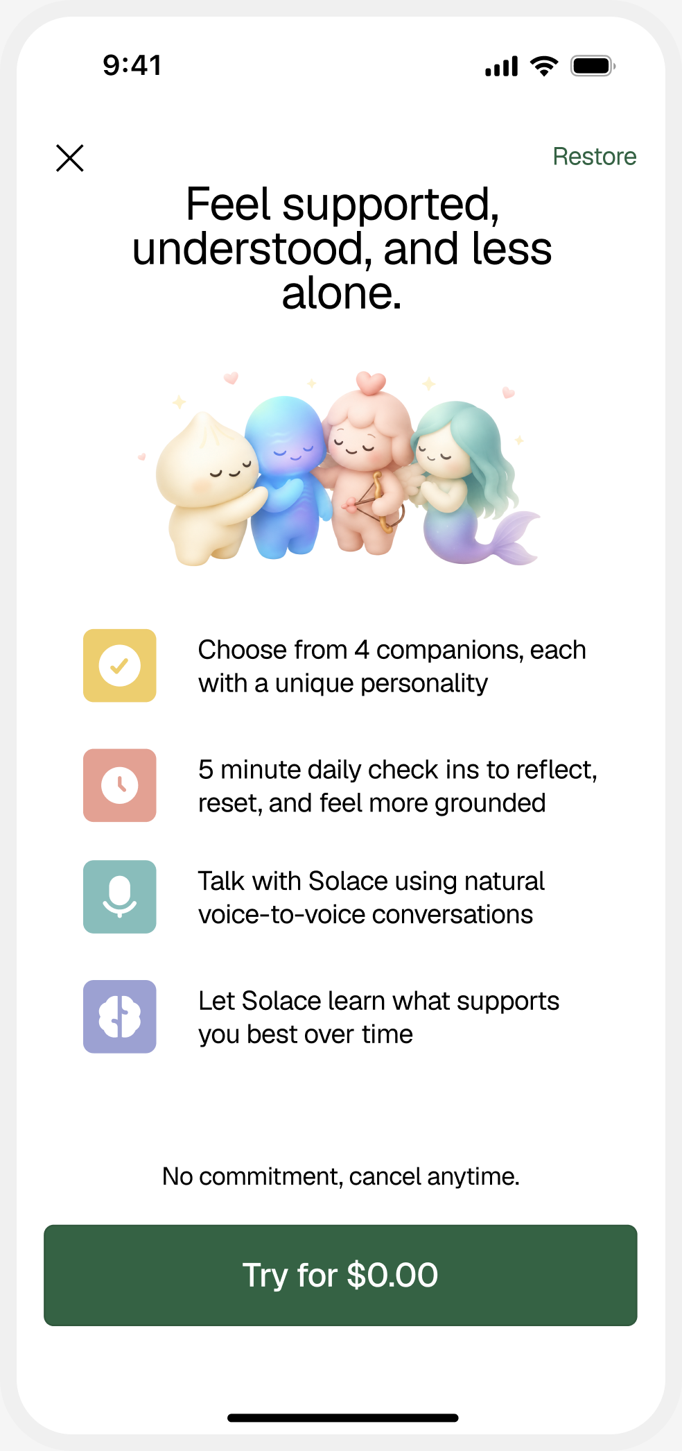 Solace paywall — feel supported