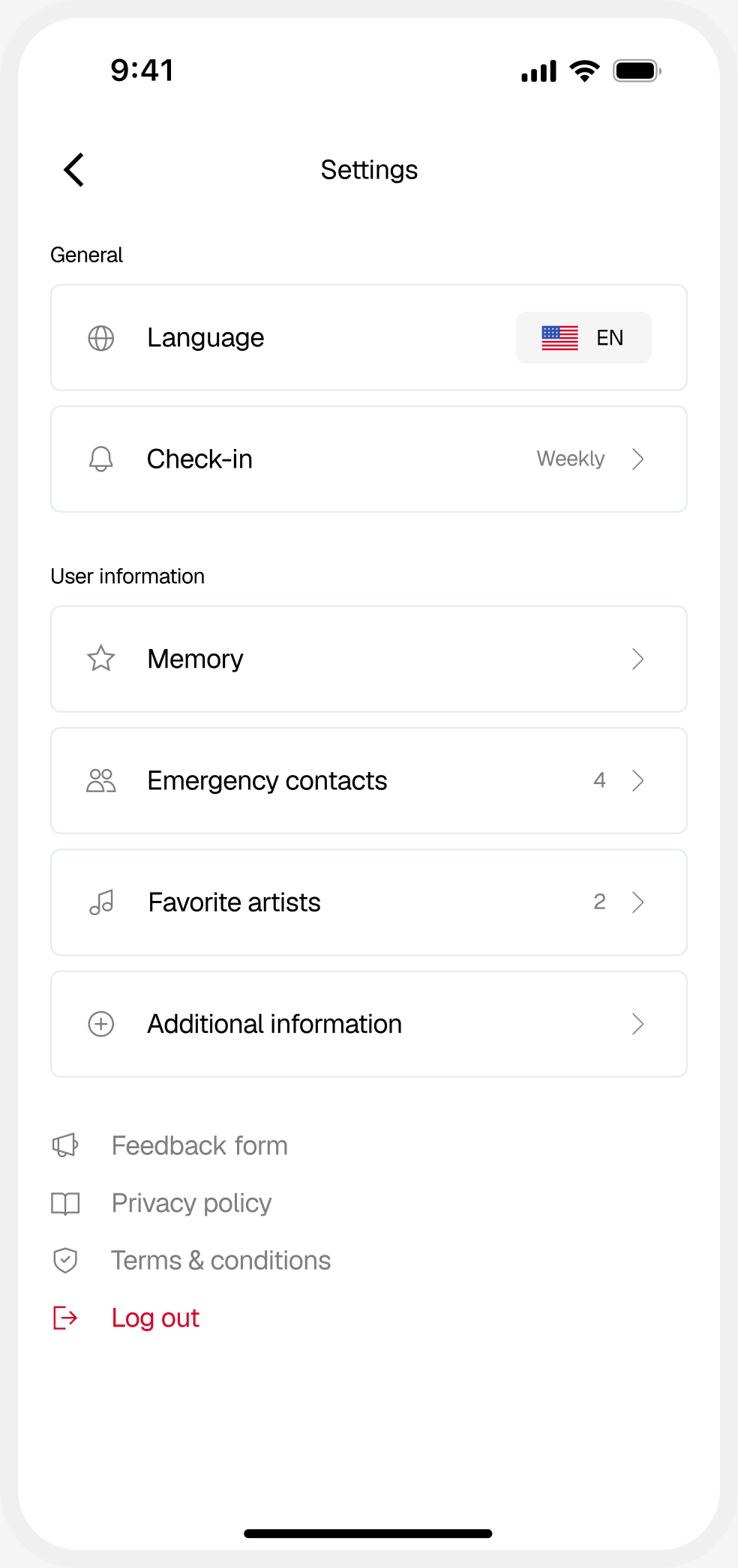 Solace settings screen