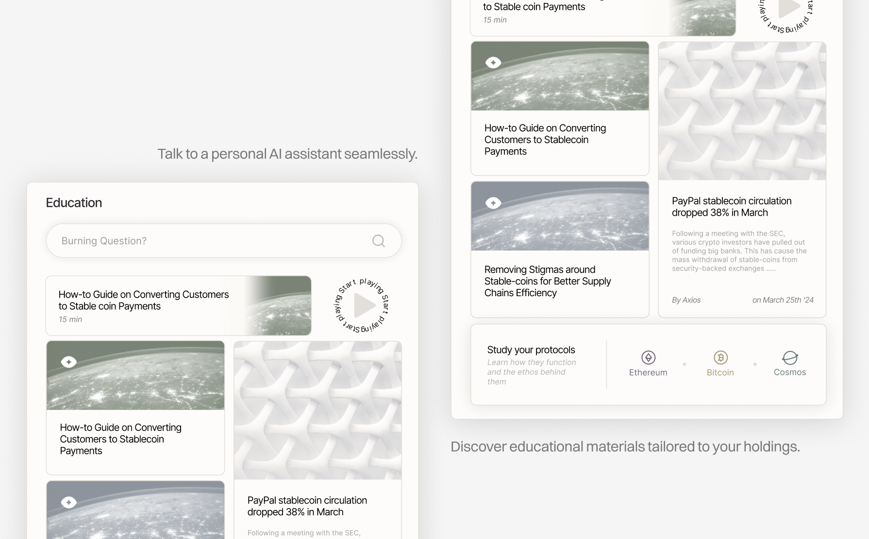 stablepay education portal with AI assistant and learning materials