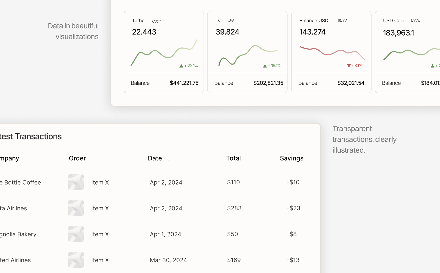 stablepay staking cards and latest transactions table
